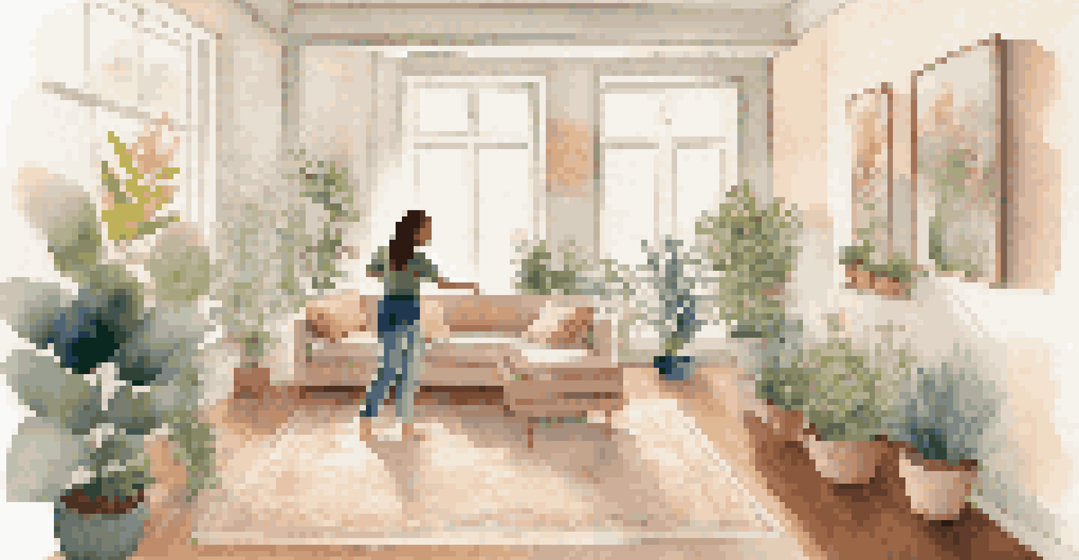 A serene dance therapy session in a softly lit room, with a therapist guiding a participant through expressive movements.