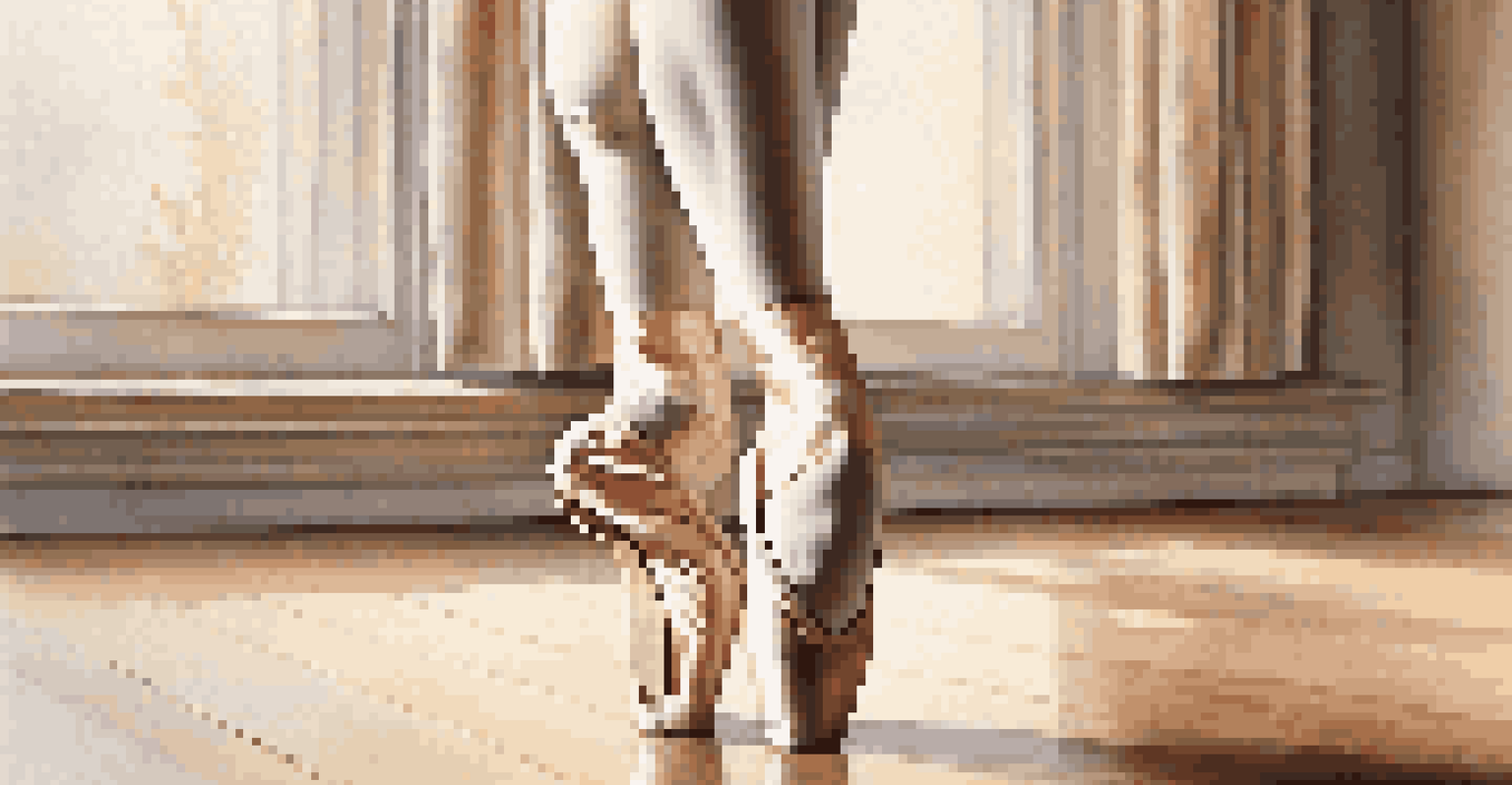 A close-up of a ballet dancer's feet in pointe shoes on a wooden floor, with soft natural light illuminating the scene.