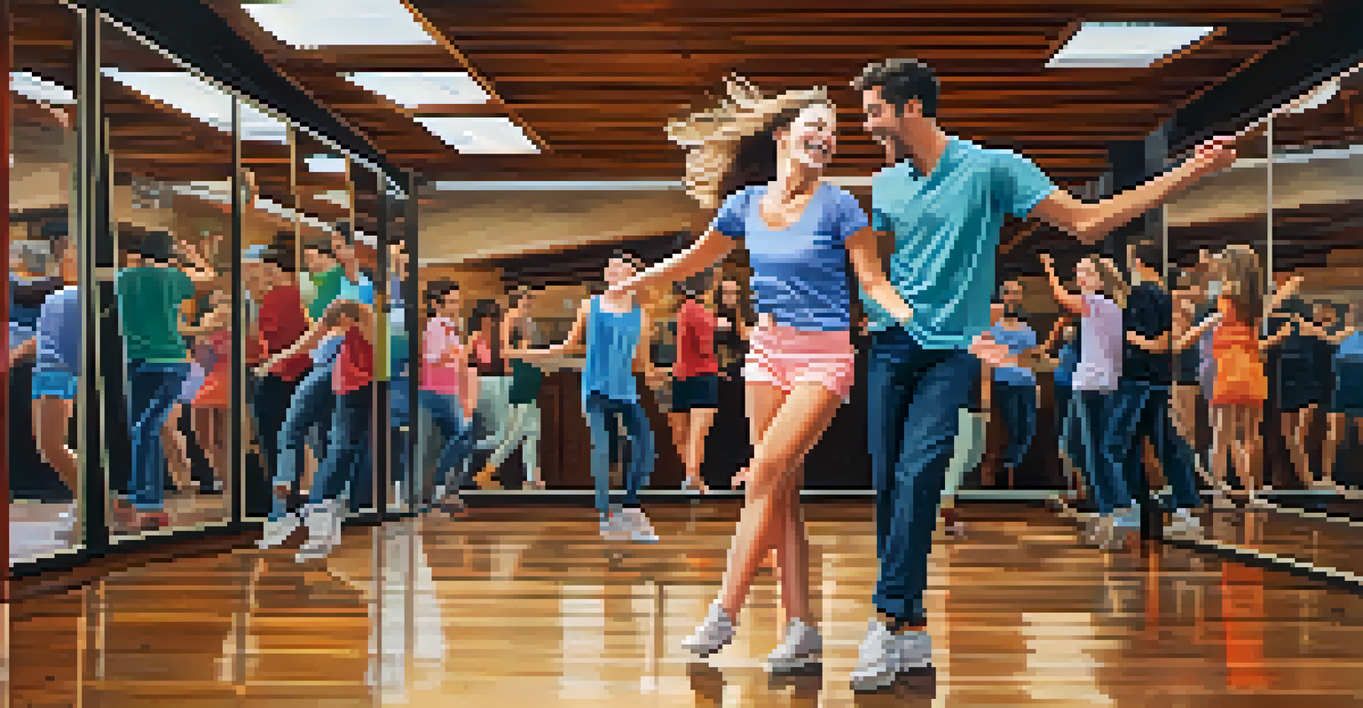 Two friends enjoying a dance class together, laughing and sharing a joyful moment.
