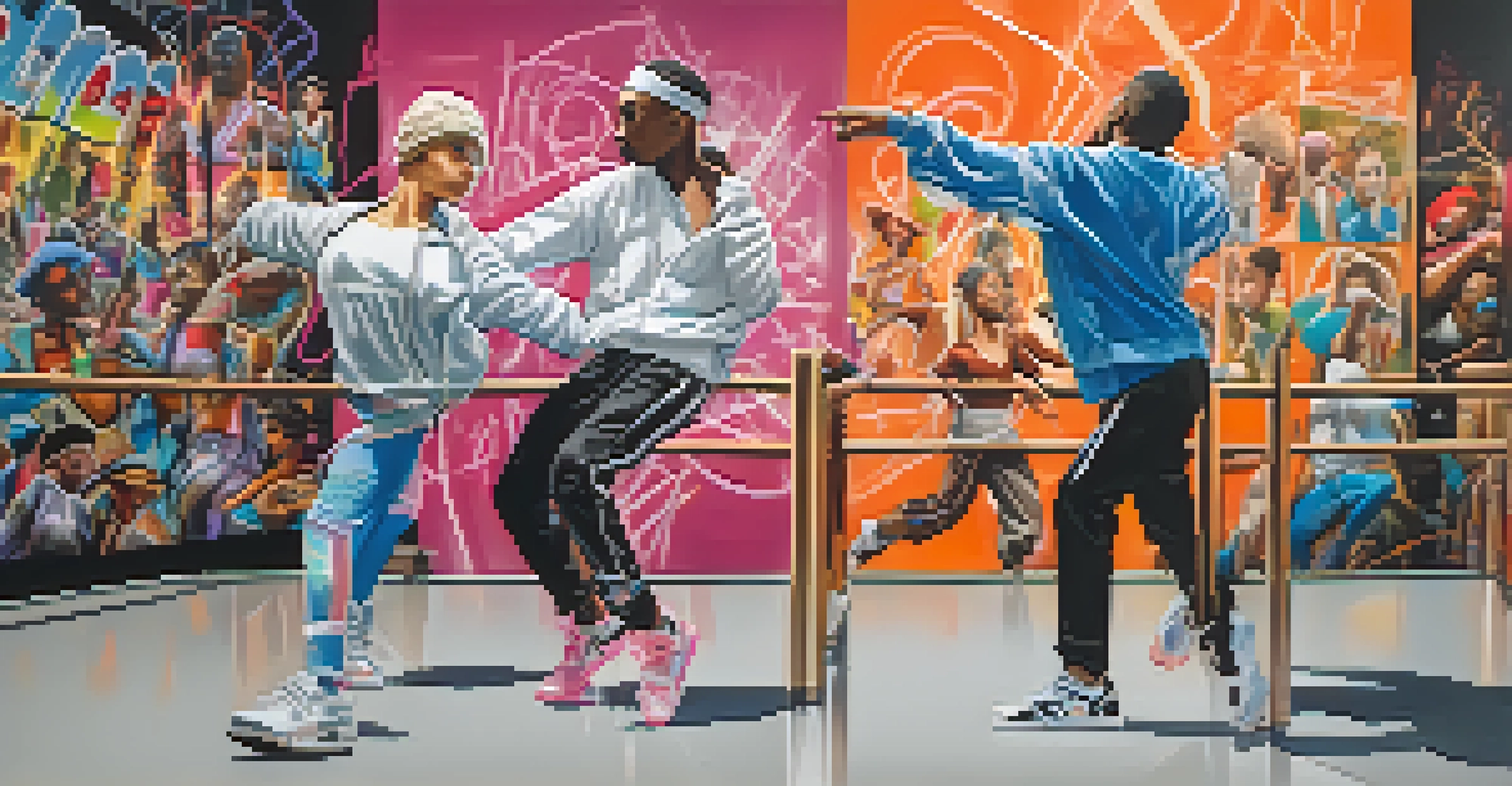 Two dance judges in contrasting environments, one classical and one urban, evaluating different dance styles.