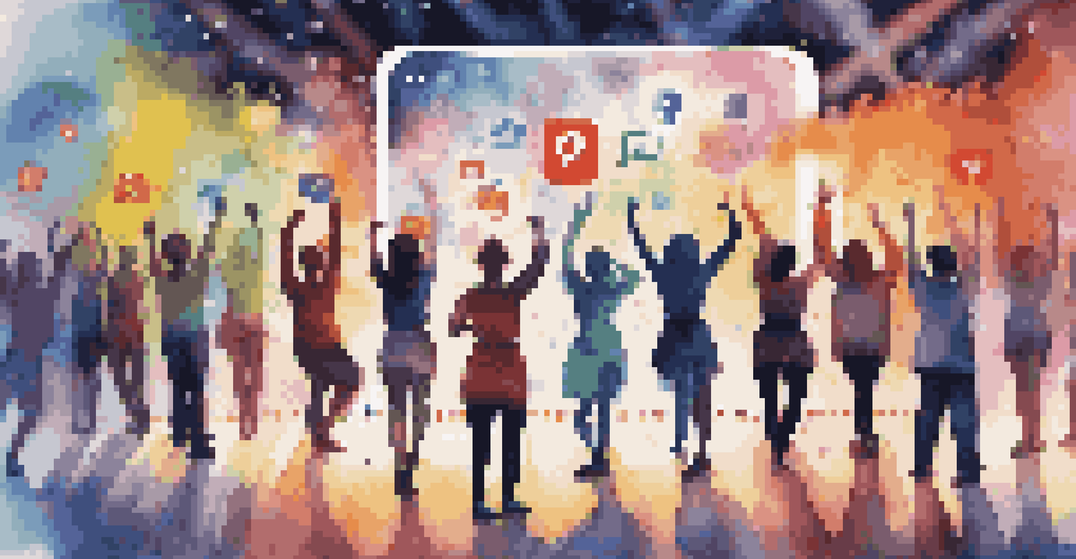 A smartphone displaying social media interactions about a dance performance, with a blurred image of dancers in the background.