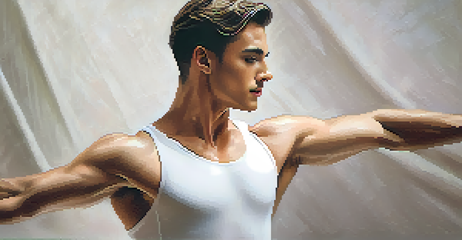 A male dancer in a ballet pose, displaying strength and elegance against a softly blurred background.