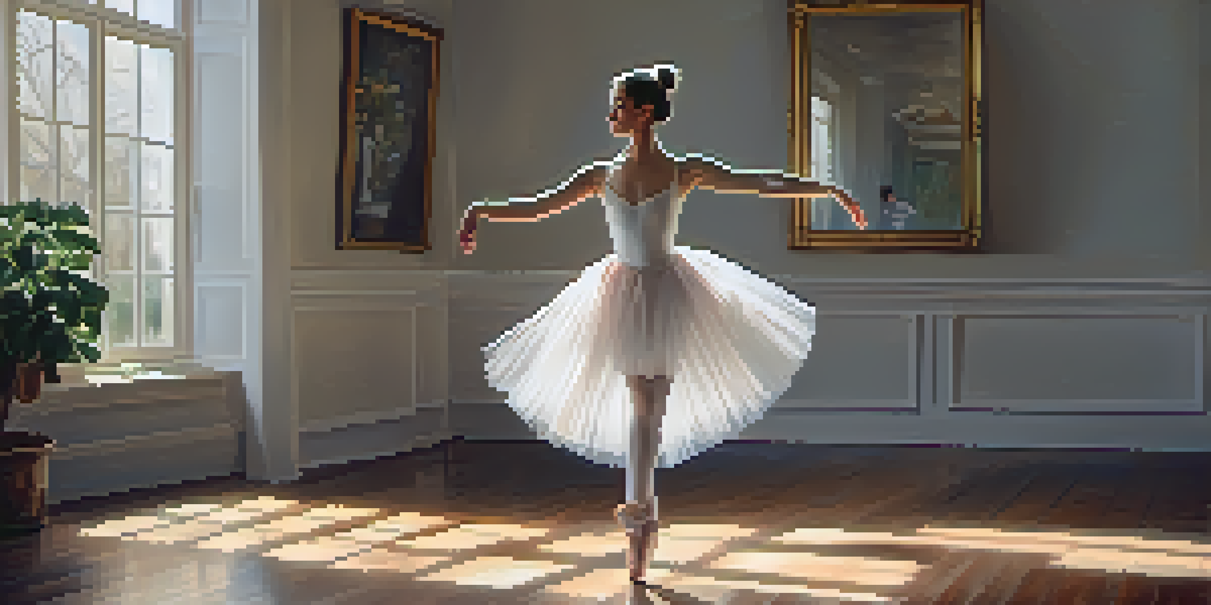 A ballerina dancing in a sunlit studio, showcasing her elegance and grace.