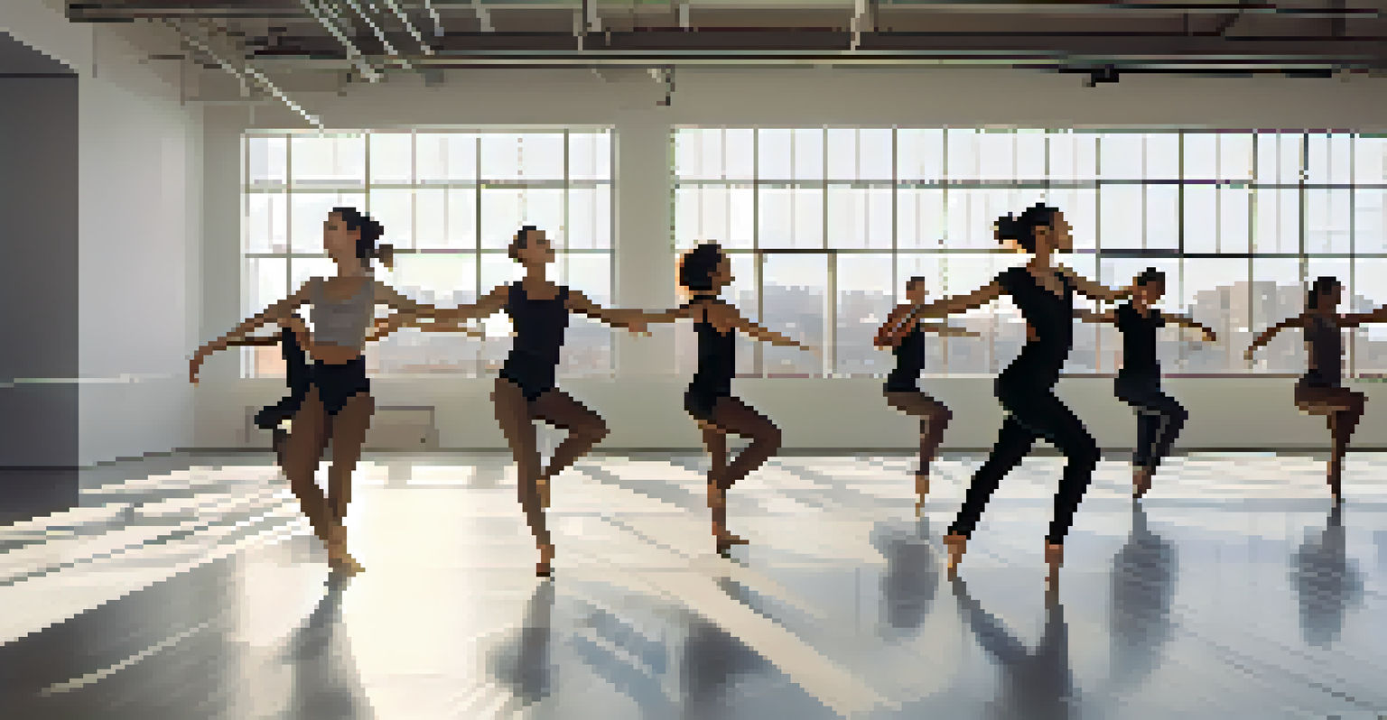 Contemporary dancers performing in a modern studio, expressing themes of social justice and identity.
