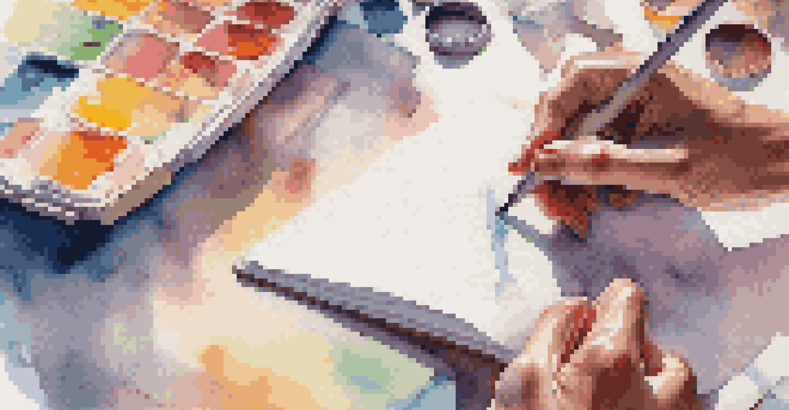 Close-up of hands writing choreography notes on a notepad, surrounded by dance shoes and fabric swatches, with dancers practicing in a sunlit studio in the background.