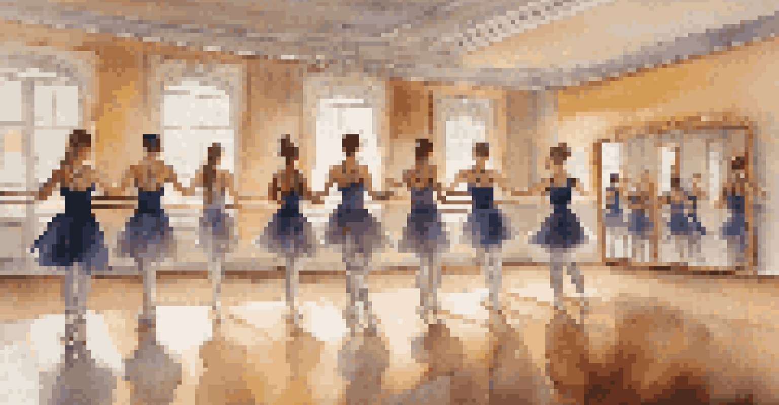 A dance studio with dancers practicing in front of a mirror, highlighting the connection between performance and nutrition.