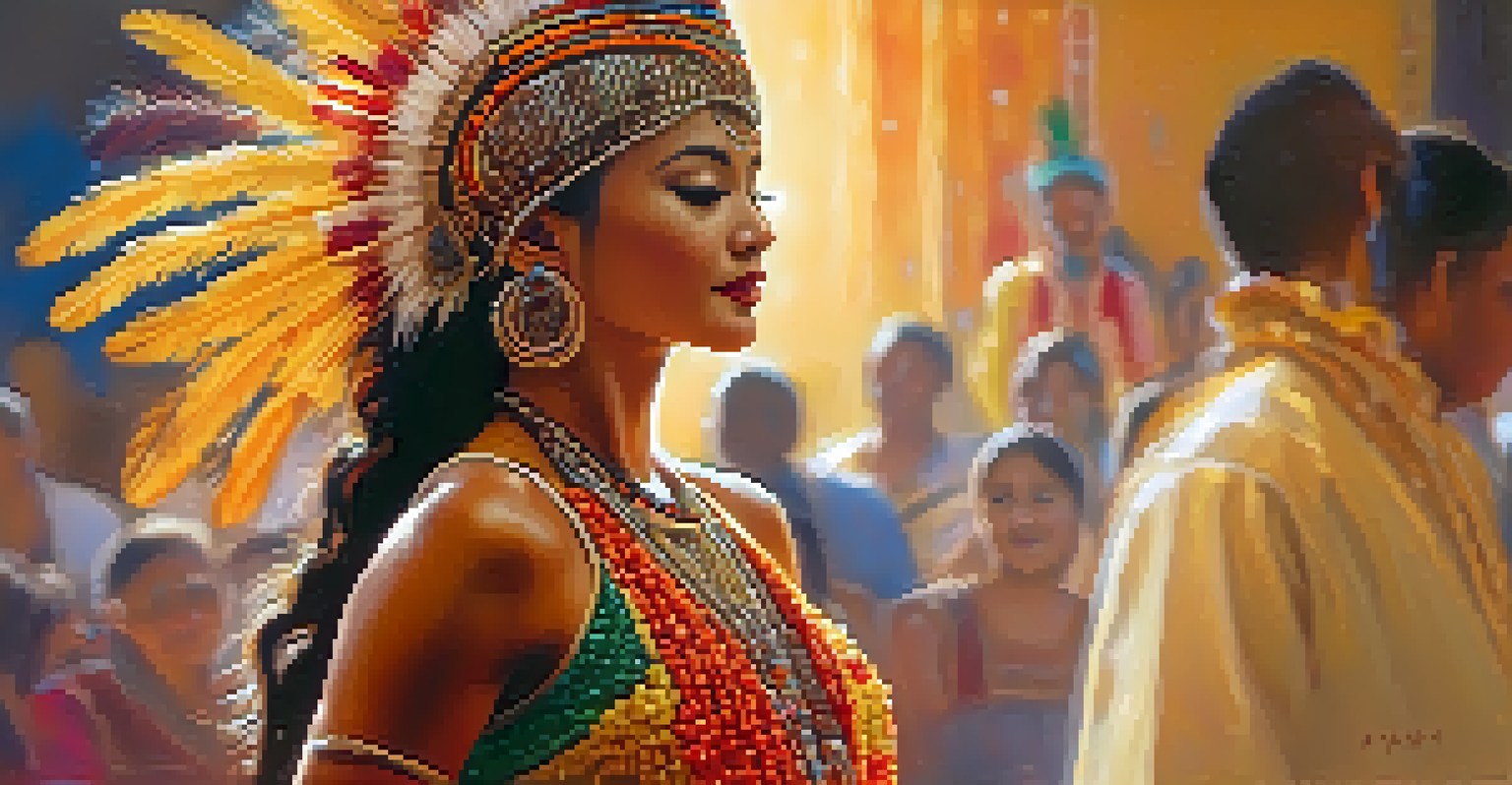 A solo dancer in a vibrant costume performing a ritualistic dance on stage, with warm golden lighting and an engaged audience in the background.