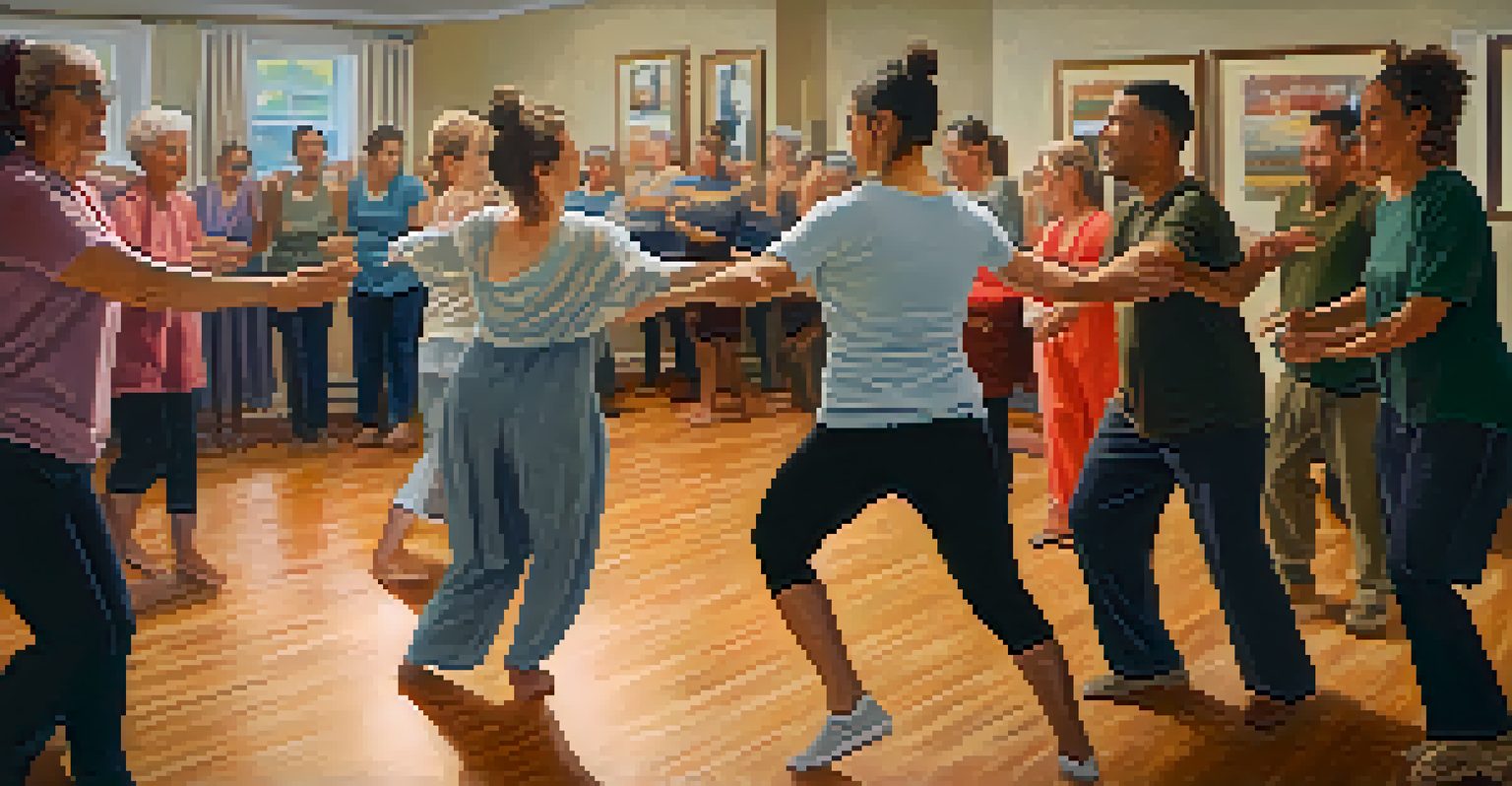 A veteran expressing emotions through movement in a supportive dance therapy session, surrounded by peers.
