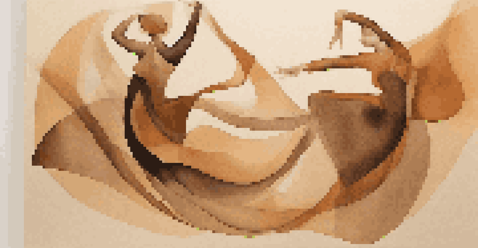 An abstract illustration of Martha Graham's choreography with dynamic shapes and warm colors.