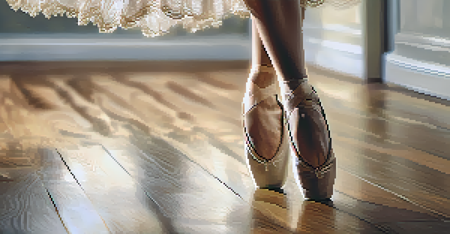 A close-up of a dancer's feet in motion on a polished wooden floor, showcasing the elegance and fluidity of dance.