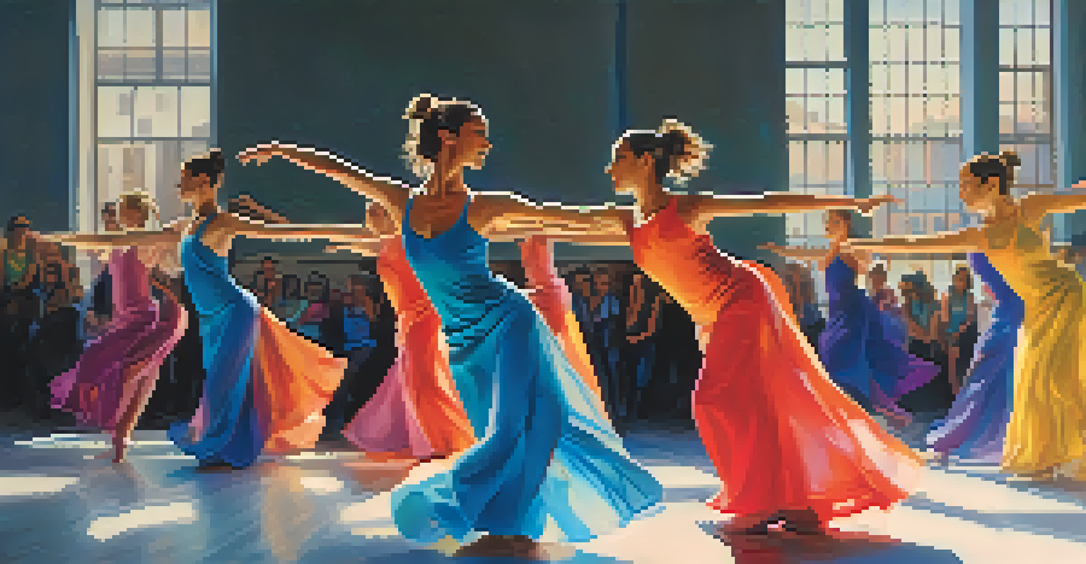 A split image showing a vibrant team dance competition on one side and a focused solo dancer on the other, contrasting energy and introspection.