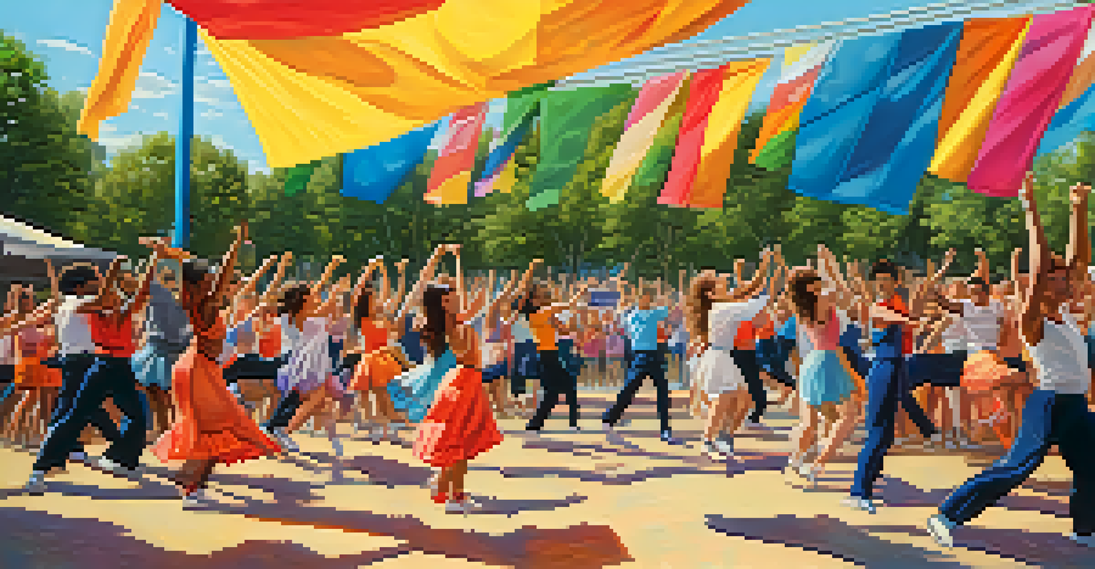 A lively outdoor dance competition with diverse dancers performing popping and locking in a vibrant urban park filled with spectators.