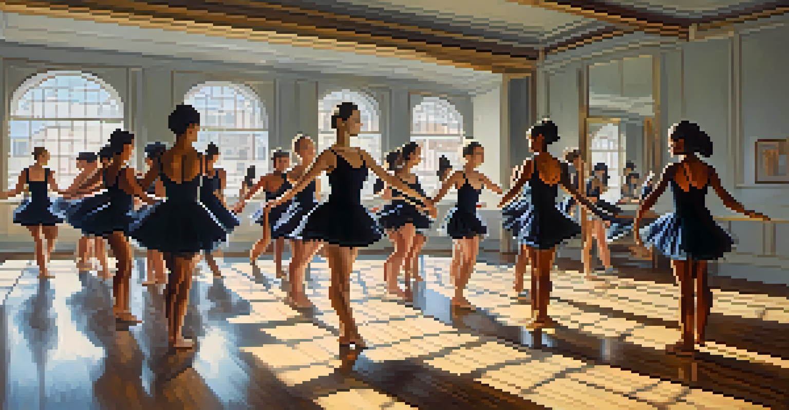 Diverse dancers collaborating in a sunlit studio, with mirrors reflecting their movements.