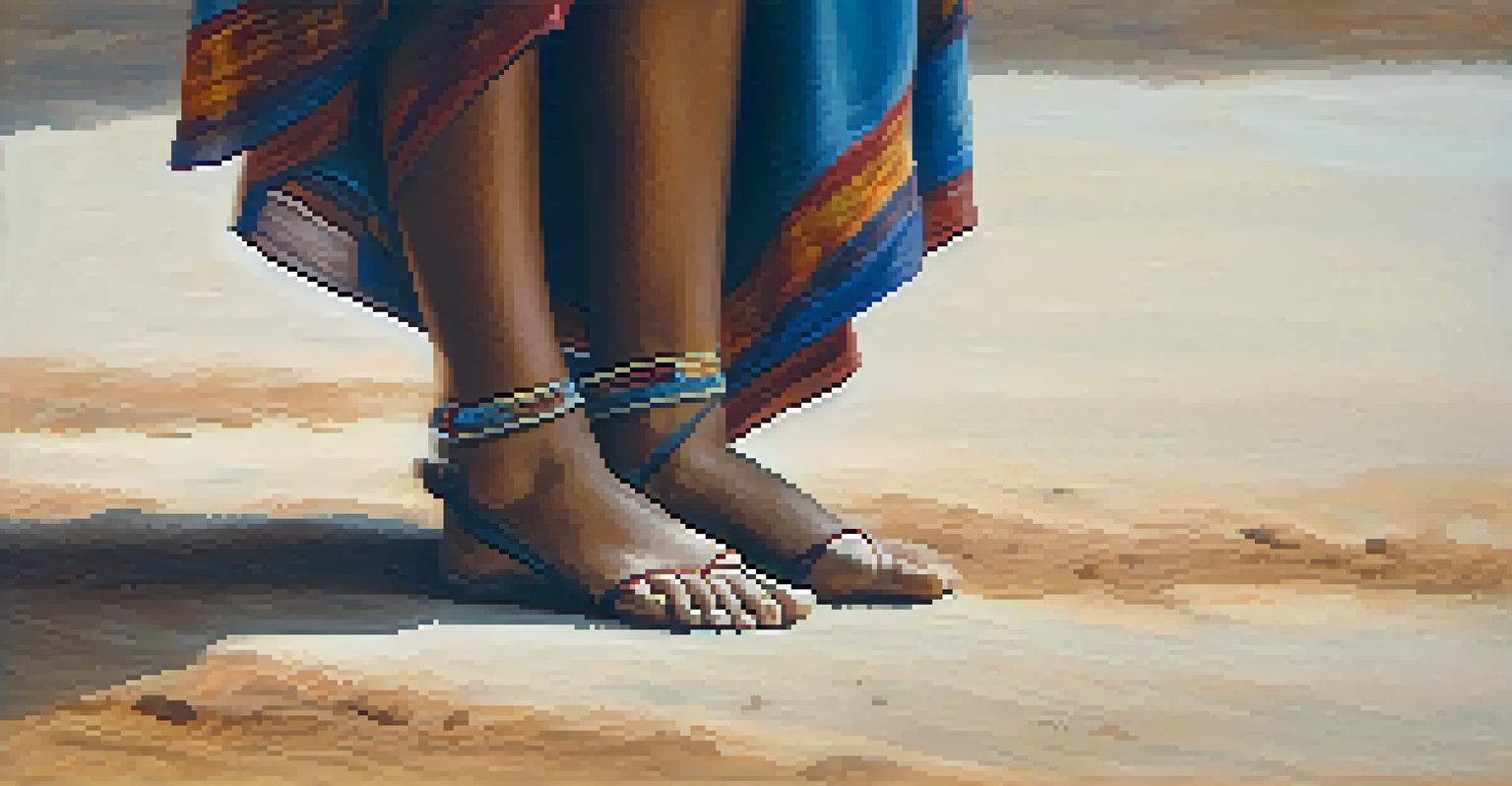Close-up of a dancer's feet adorned with traditional anklets, moving rhythmically with dust rising around them.