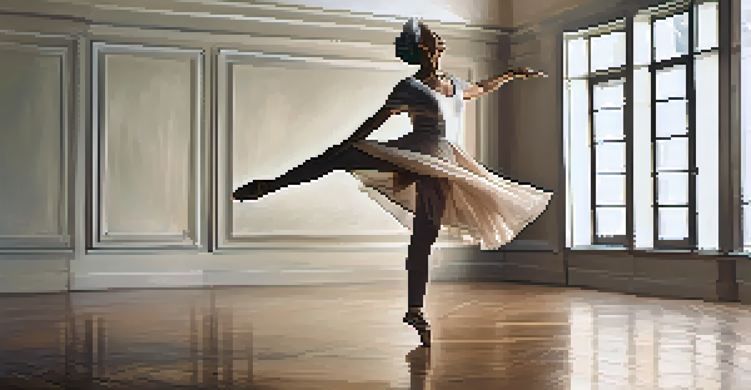 An older adult dancing gracefully on a wooden floor, expressing joy and creativity.