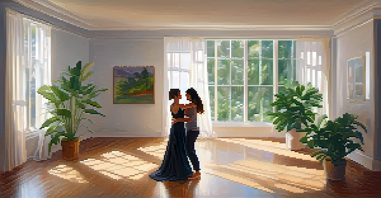 A therapist guiding a participant in a dance therapy session, captured in a softly lit and serene space.