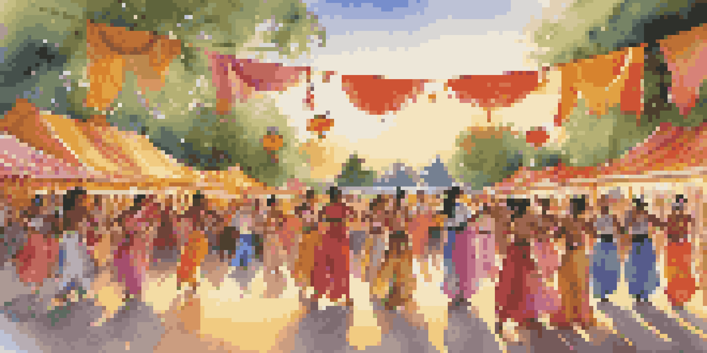 A lively dance festival in a community park with diverse dancers in colorful costumes performing as the sun sets.