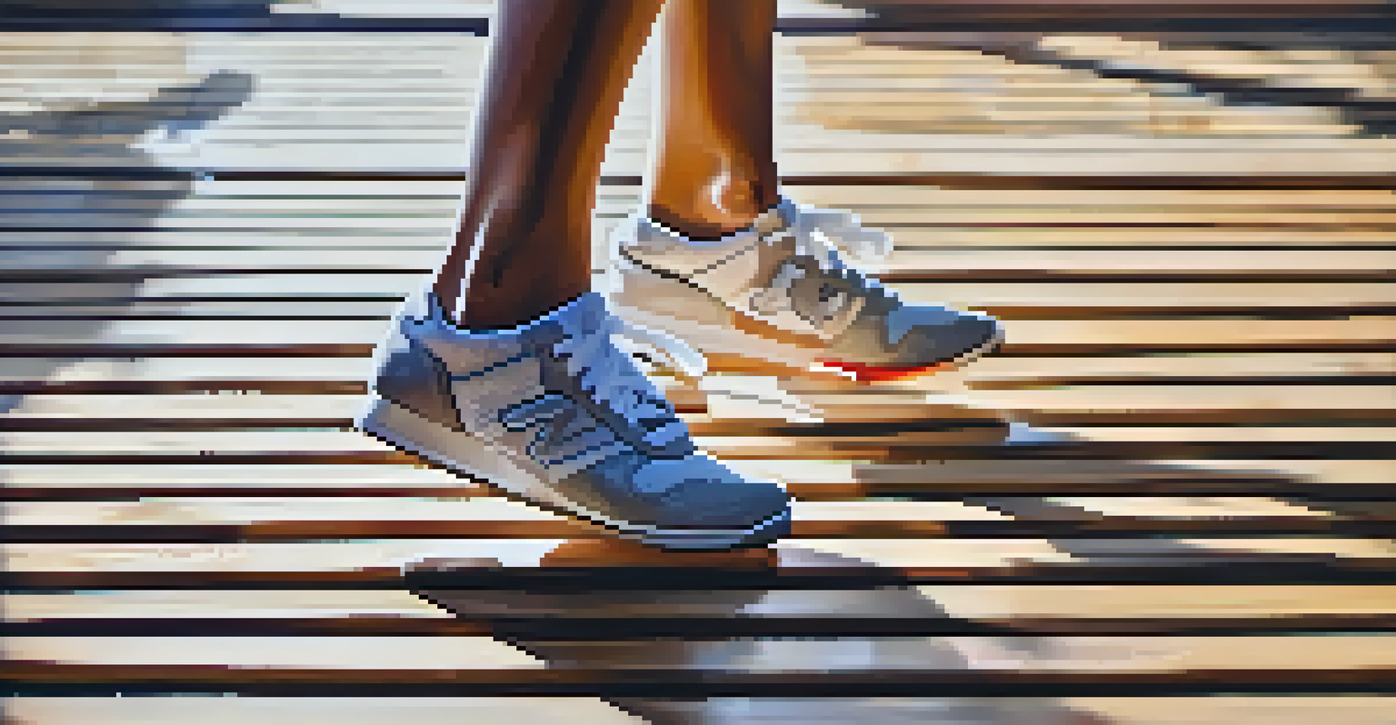 A close-up view of a dancer's feet performing popping moves on a wooden stage, showcasing colorful sneakers and dynamic lighting.