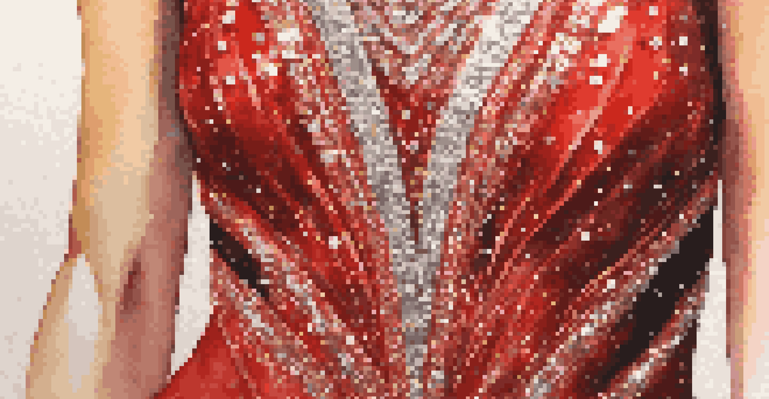 A close-up of a sparkling red dance costume with sequins, highlighting its vibrant texture under stage lights.