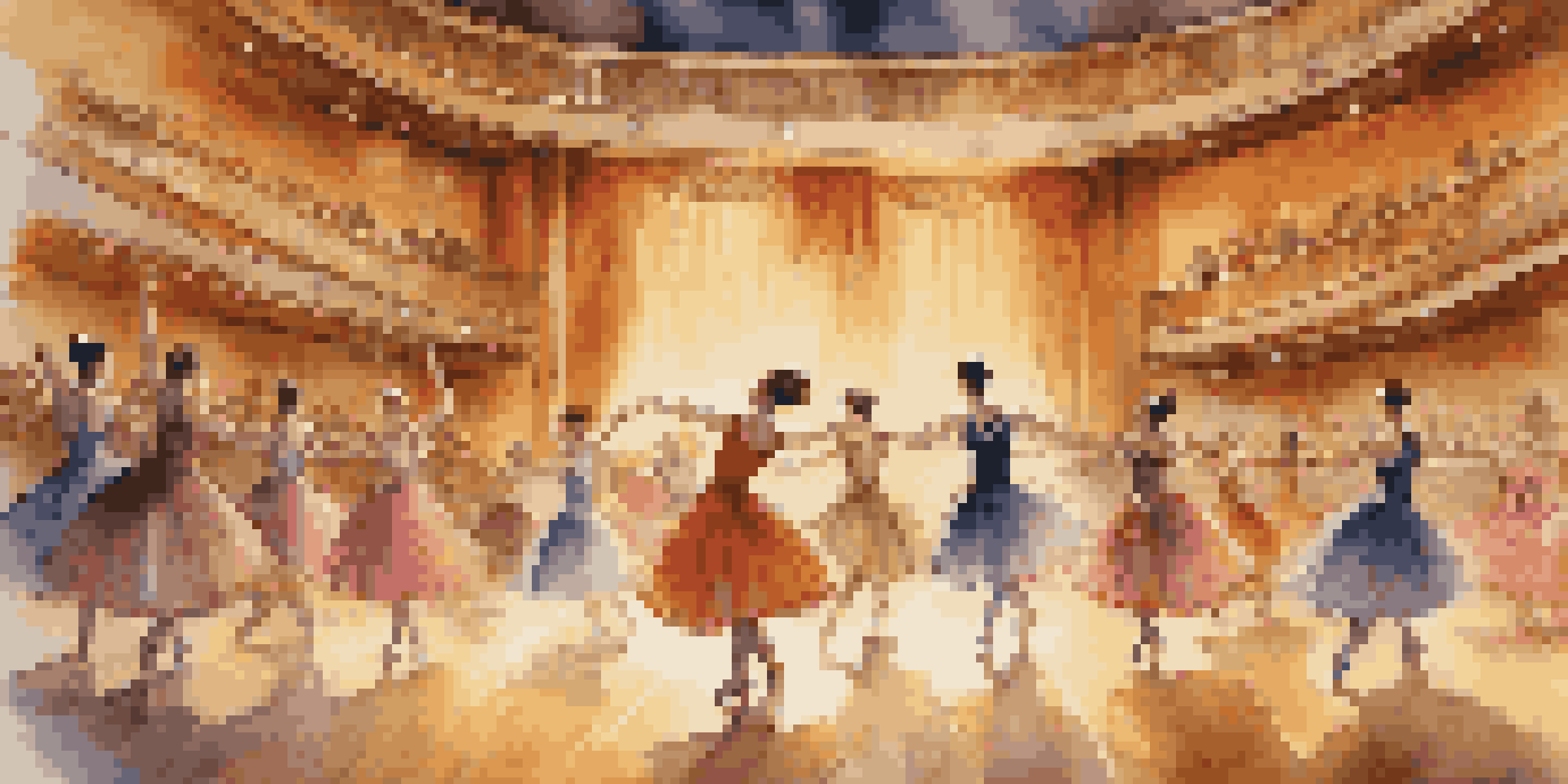 A vibrant dance performance on stage with dancers in colorful costumes and an engaged audience watching.