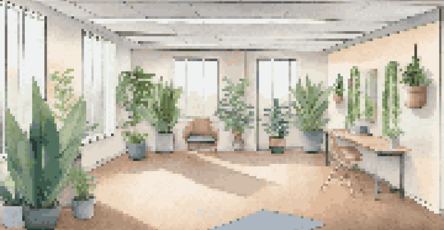 A calming office wellness area with a dance space, plants, and soft lighting for employee relaxation.
