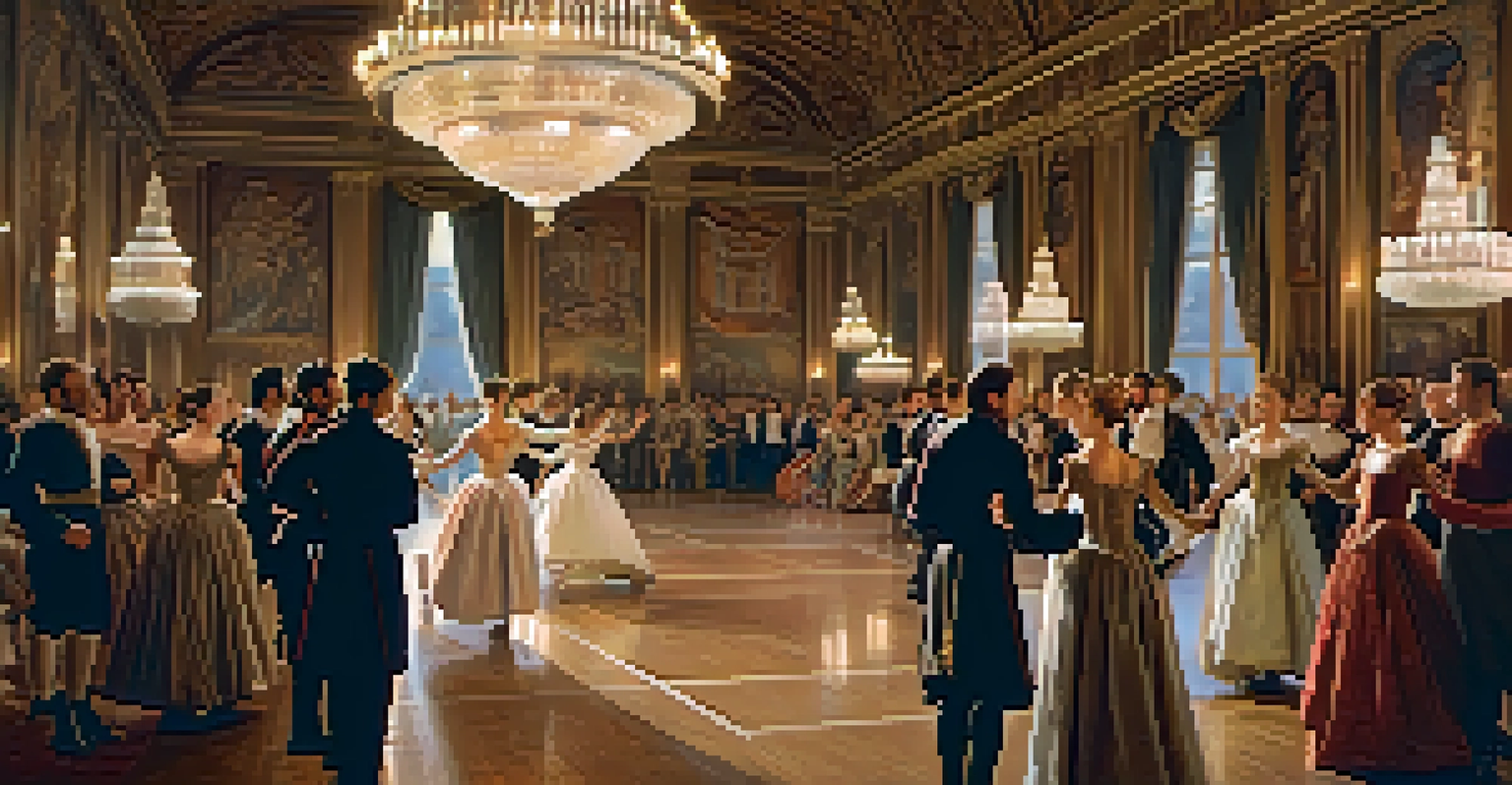 A Renaissance court dance performance in an opulent ballroom, with elegantly dressed dancers and an admiring audience under candlelight.