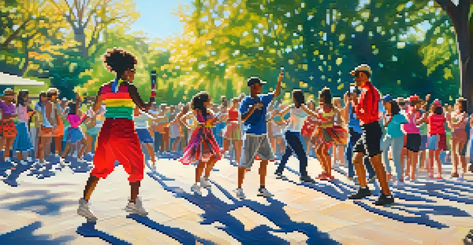 A lively outdoor dance competition featuring diverse House dancers in an urban park, surrounded by enthusiastic spectators.
