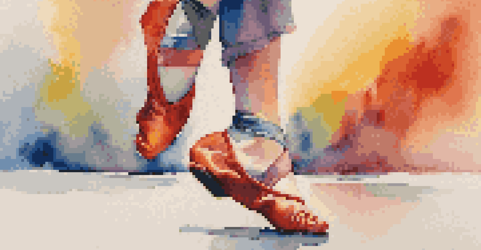 A close-up of a young dancer's feet in colorful dance shoes in motion, capturing the energy and grace of the dance.