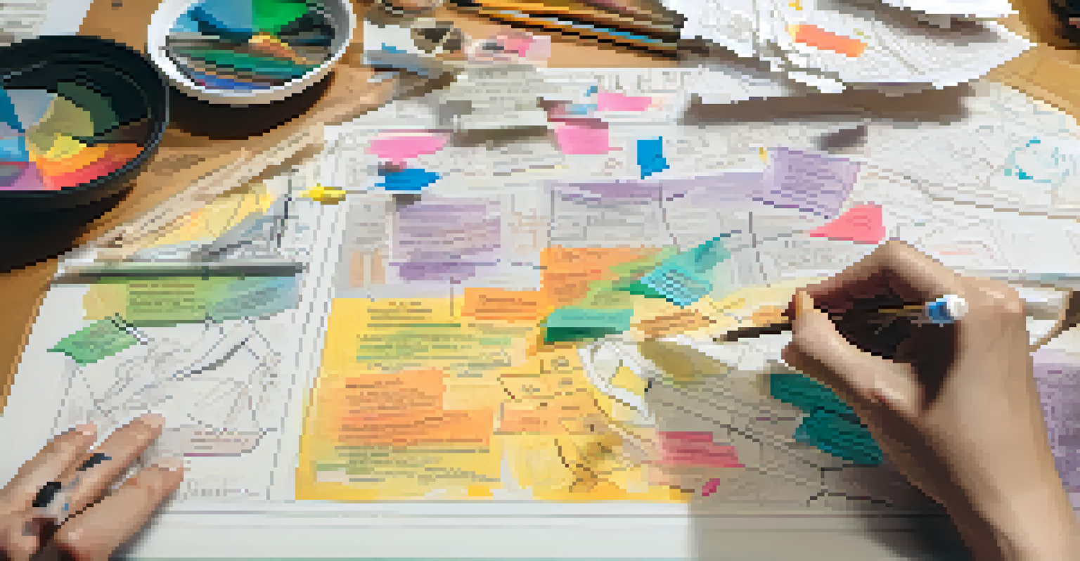 A close-up of a choreographer's hands working on a storyboard with dance sketches and notes.