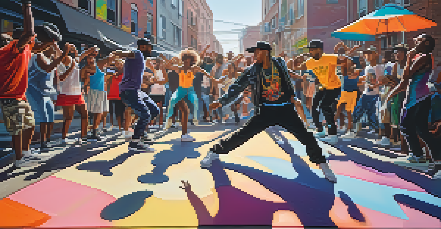 Hip-hop dancers performing energetically in front of colorful graffiti in an urban environment.