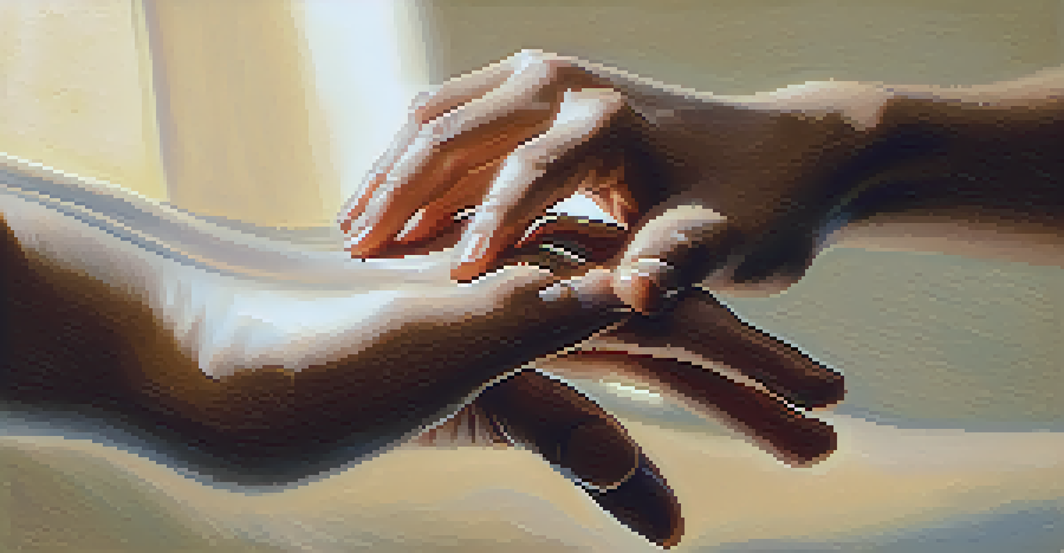 A close-up of a person's hands gracefully moving in the air during a dance therapy session, capturing the elegance and fluidity of the movements in soft sunlight.