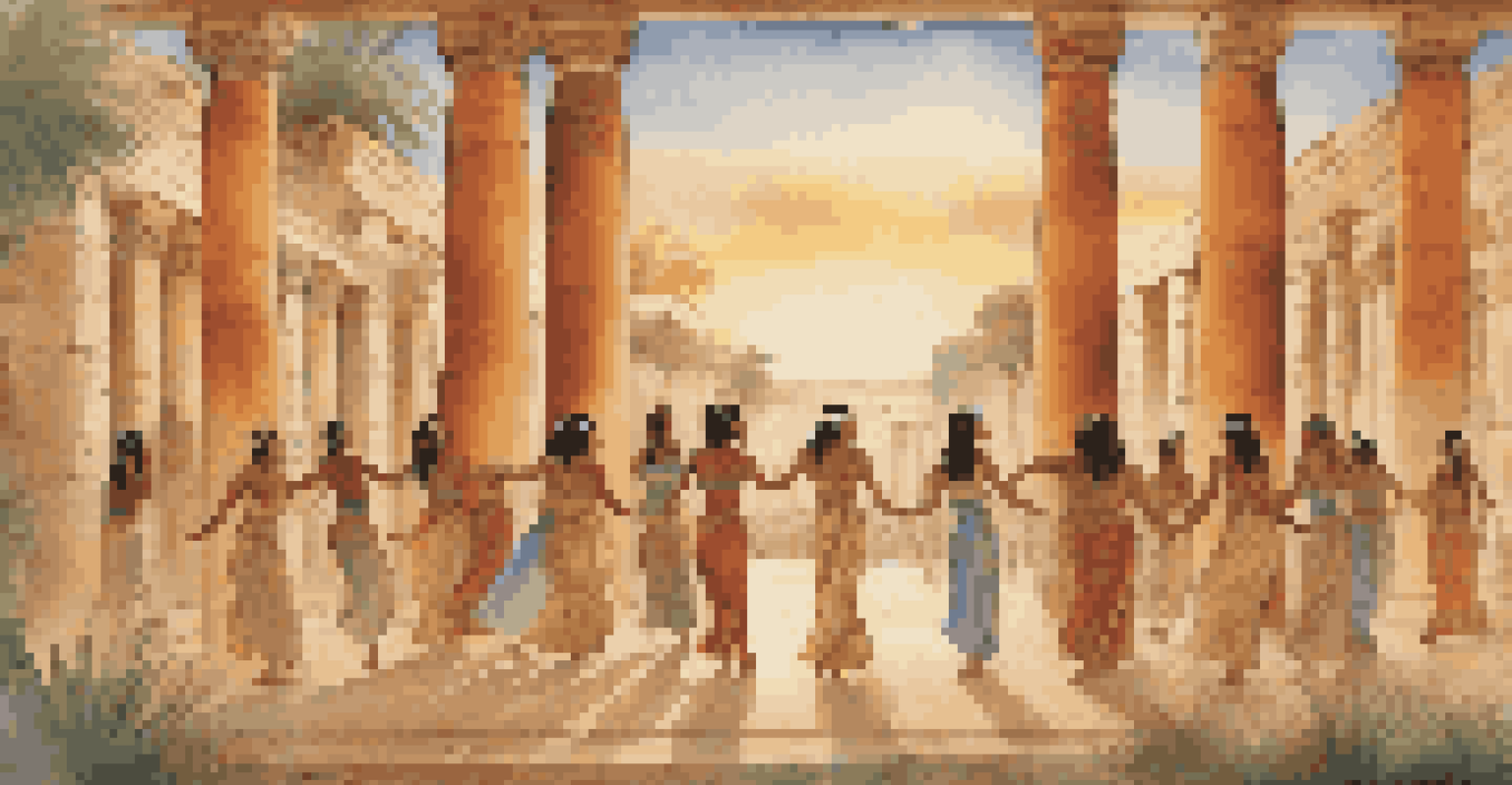 Dancers in traditional attire performing in an outdoor setting, representing the historical roots of dance and healing.