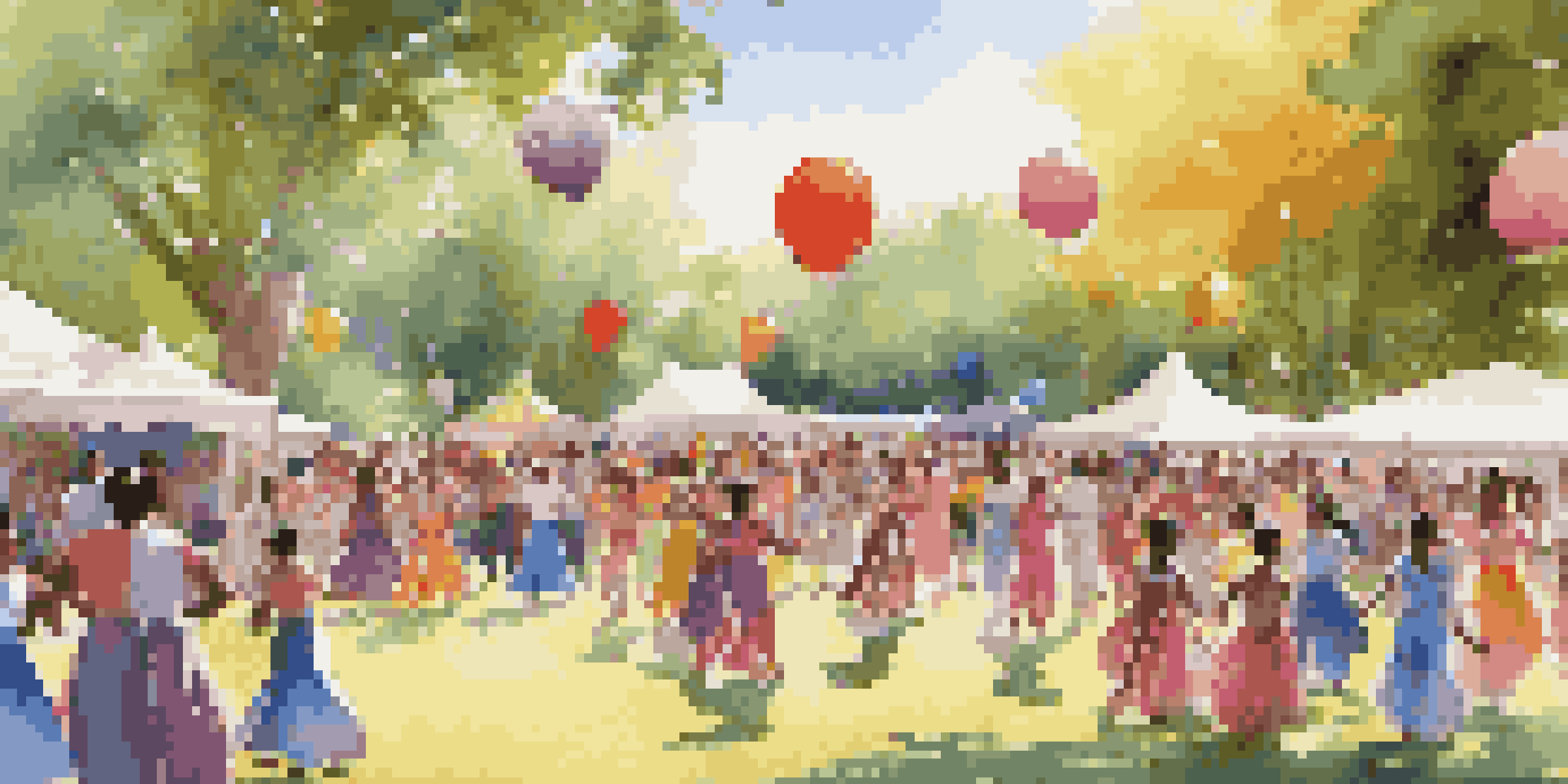 A lively community dance festival in a park, featuring dancers in colorful costumes and an audience enjoying the performance under sunlight.