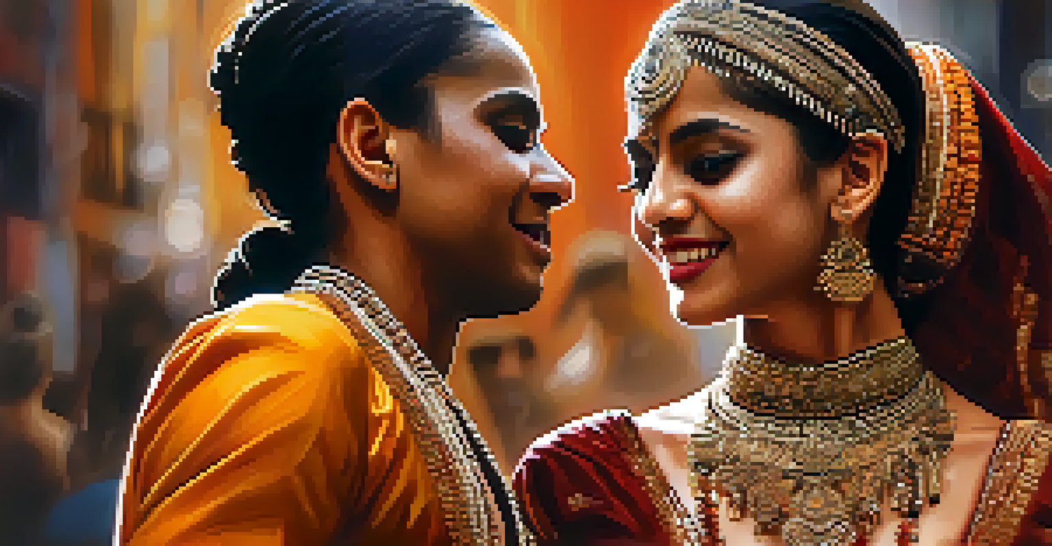 Two dancers in traditional and contemporary costumes collaborating, showcasing their expressive movements in an urban setting.