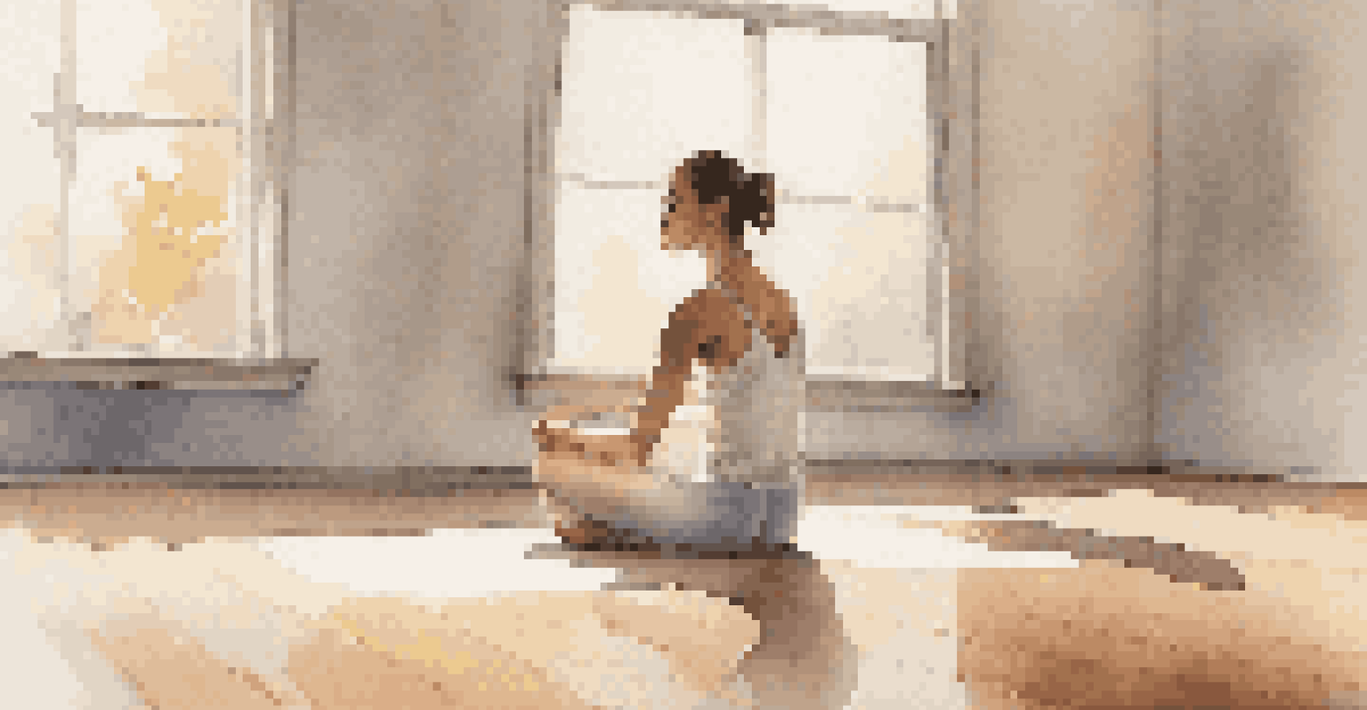 A young dancer in a dance studio engaged in self-reflection with a journal, surrounded by a peaceful and minimalistic environment.