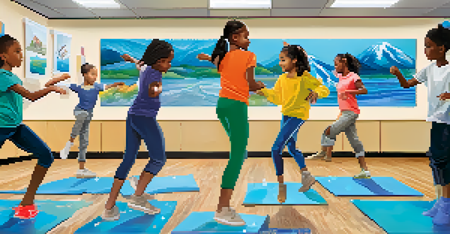 Students in a classroom engaged in a dance workshop, representing the water cycle with energetic movements.