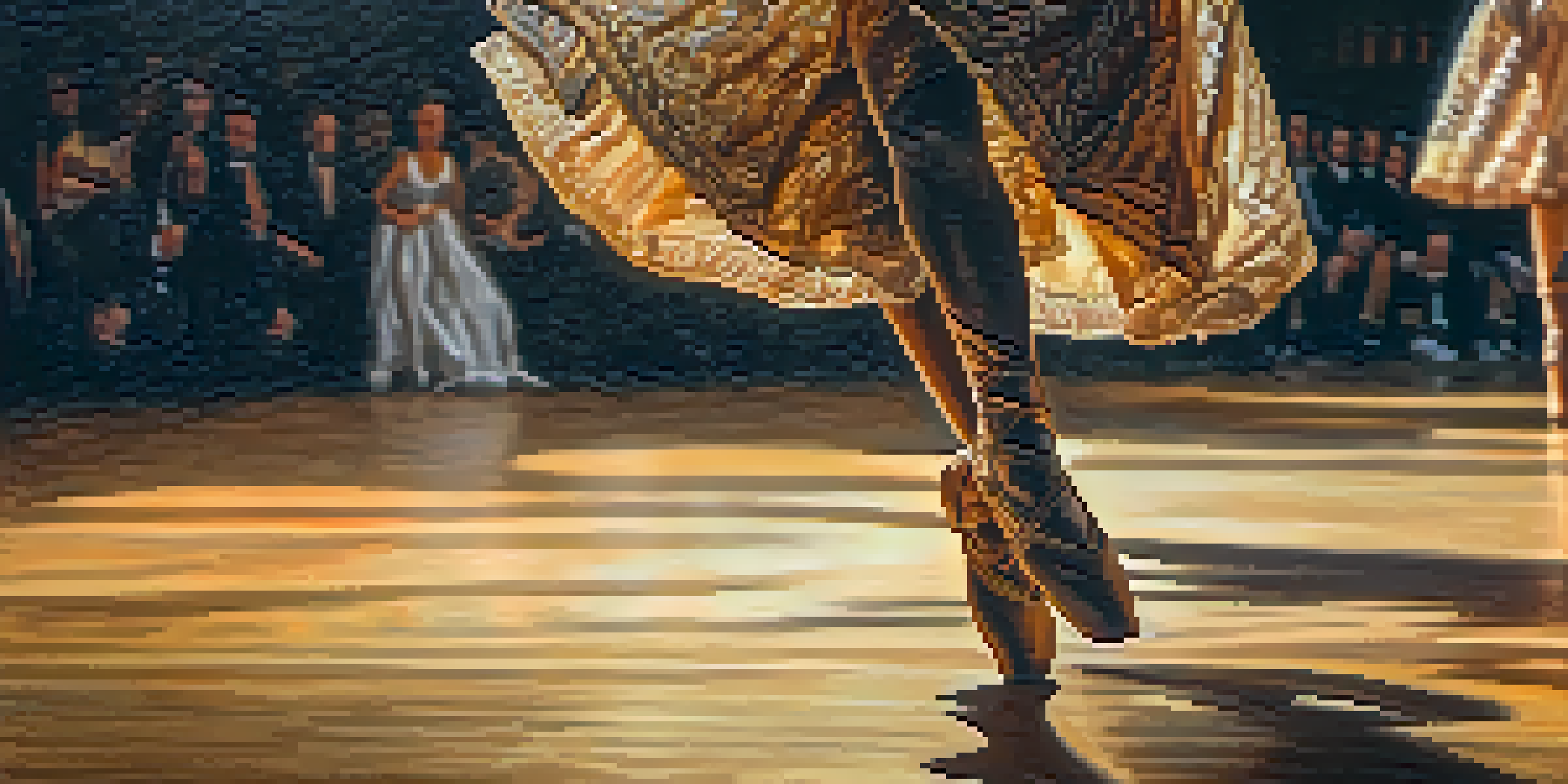 A close-up of a dancer's feet captured in mid-leap, highlighting their shoes and costume fabric against a softly blurred background.