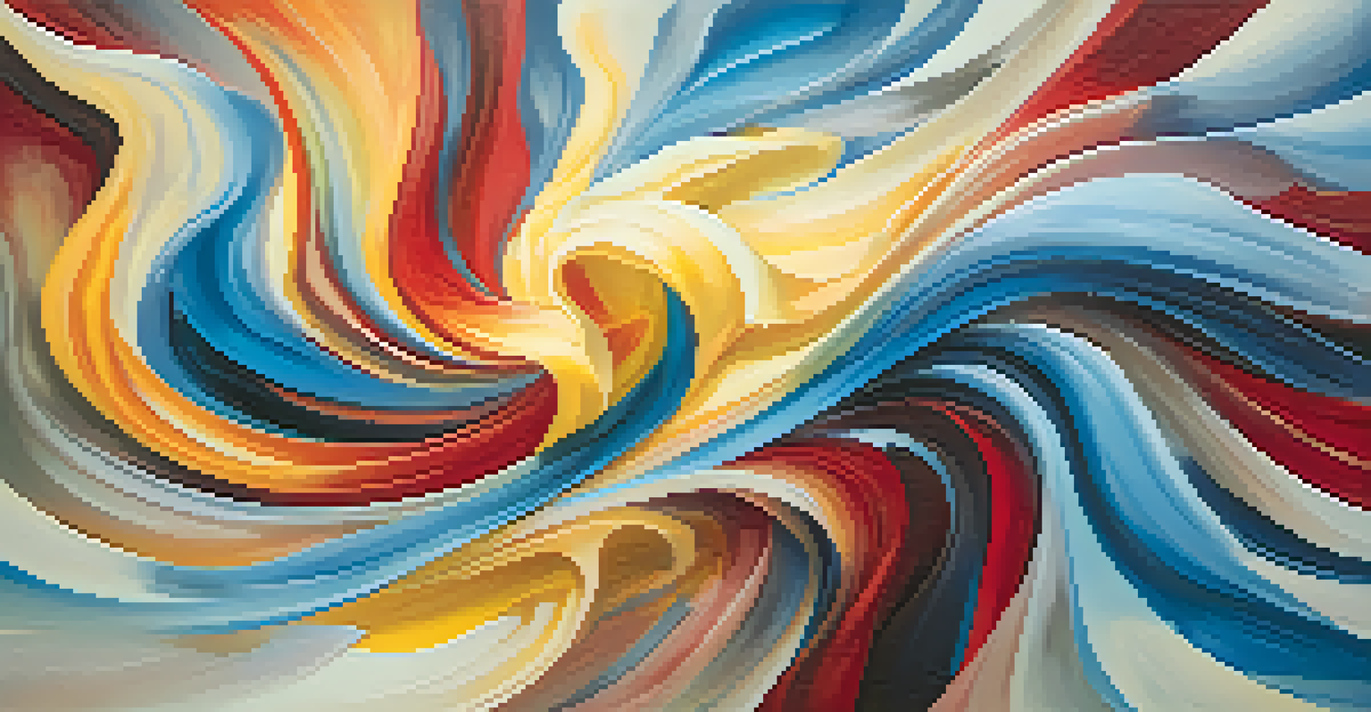 An abstract image representing dance with swirling colors and shapes, conveying energy and fluid motion.