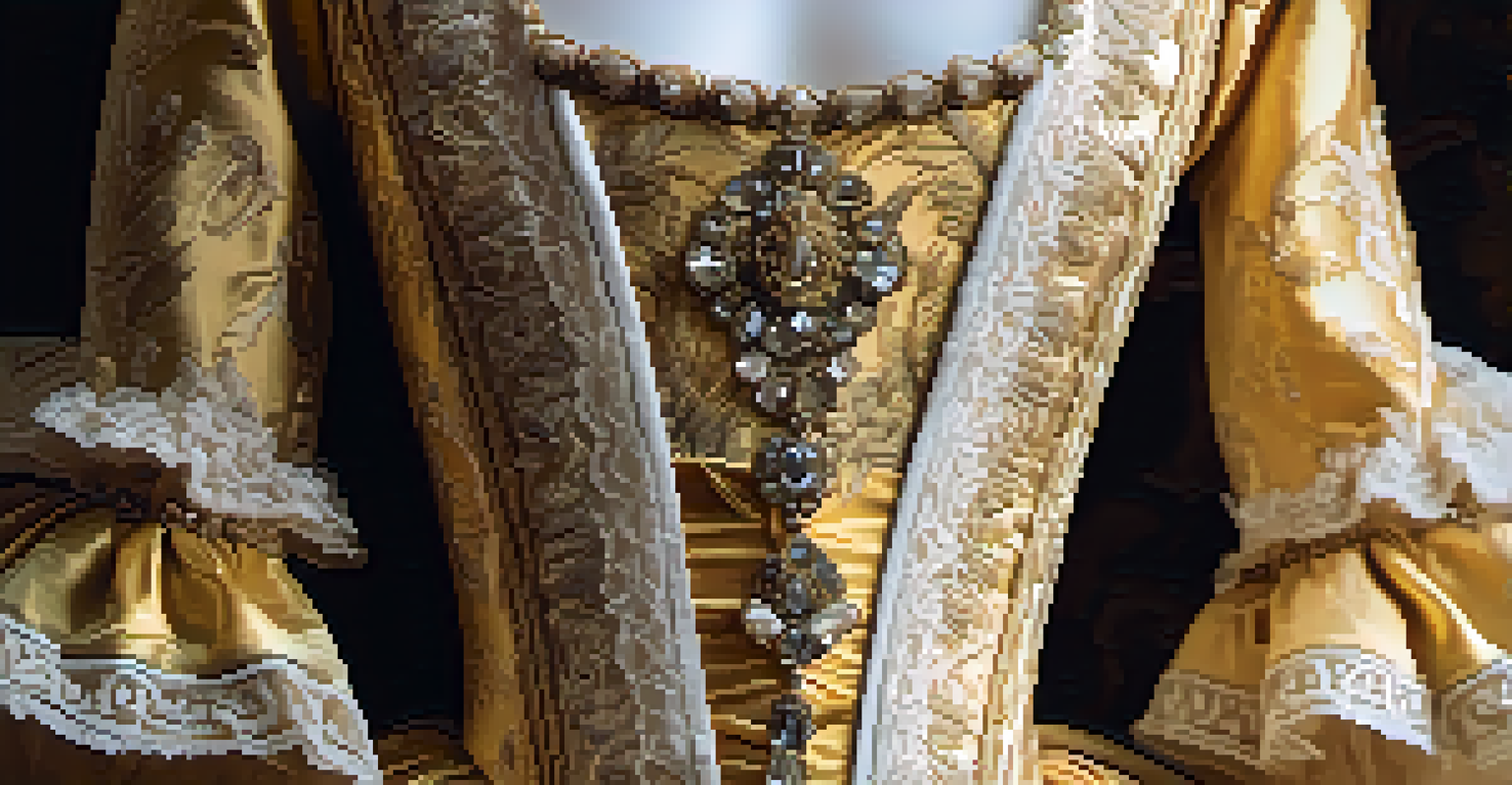 A close-up of a Baroque-era ballet costume with intricate details and rich colors.