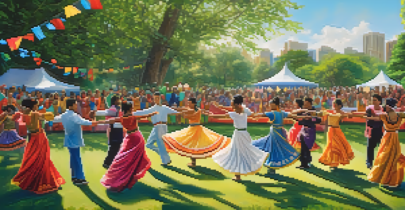A community dance event in a park with diverse performers and an engaged audience enjoying the performance.