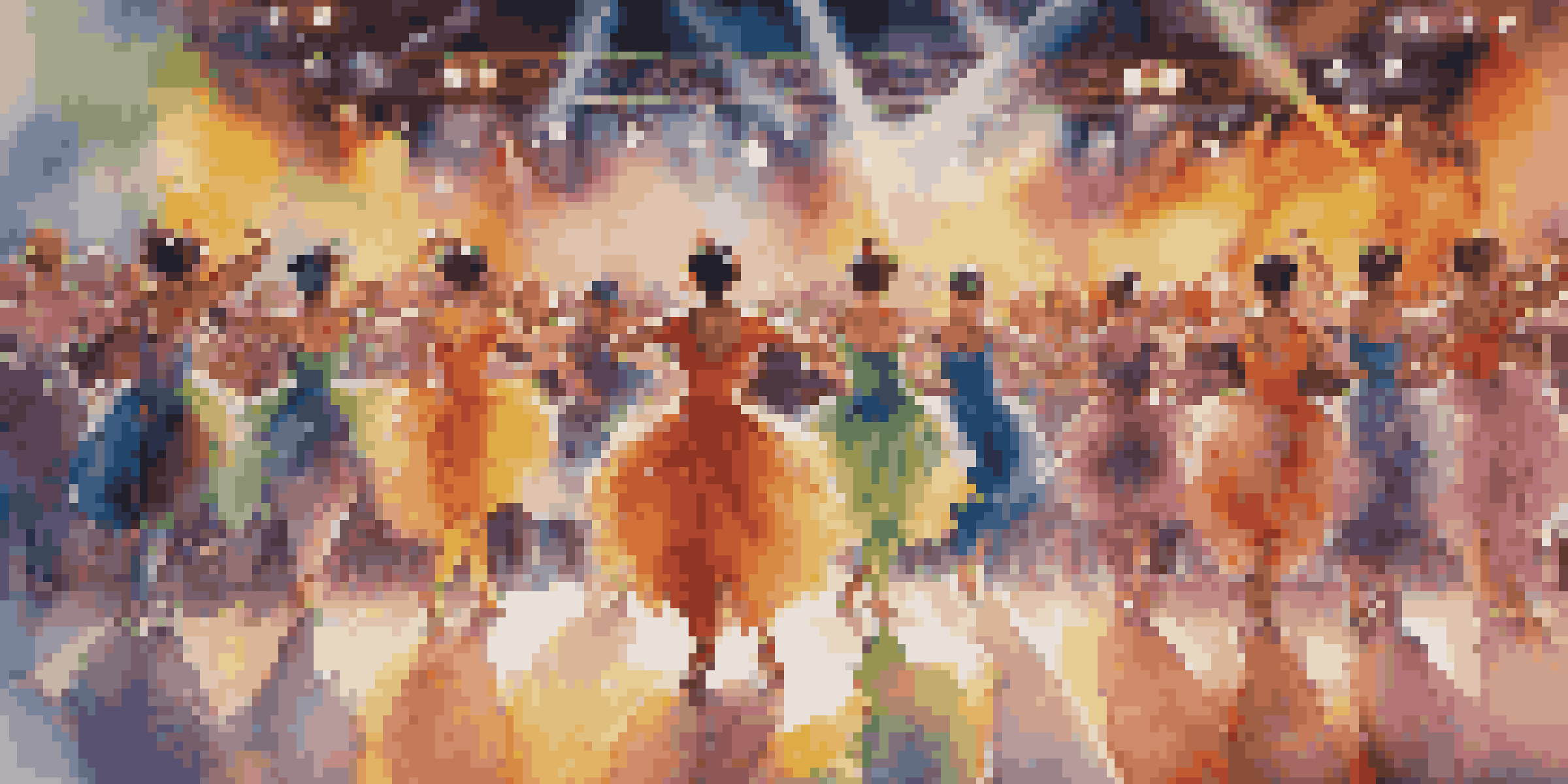 A lively dance competition with dancers in colorful costumes performing on stage under bright lights, while an audience watches and applauds.