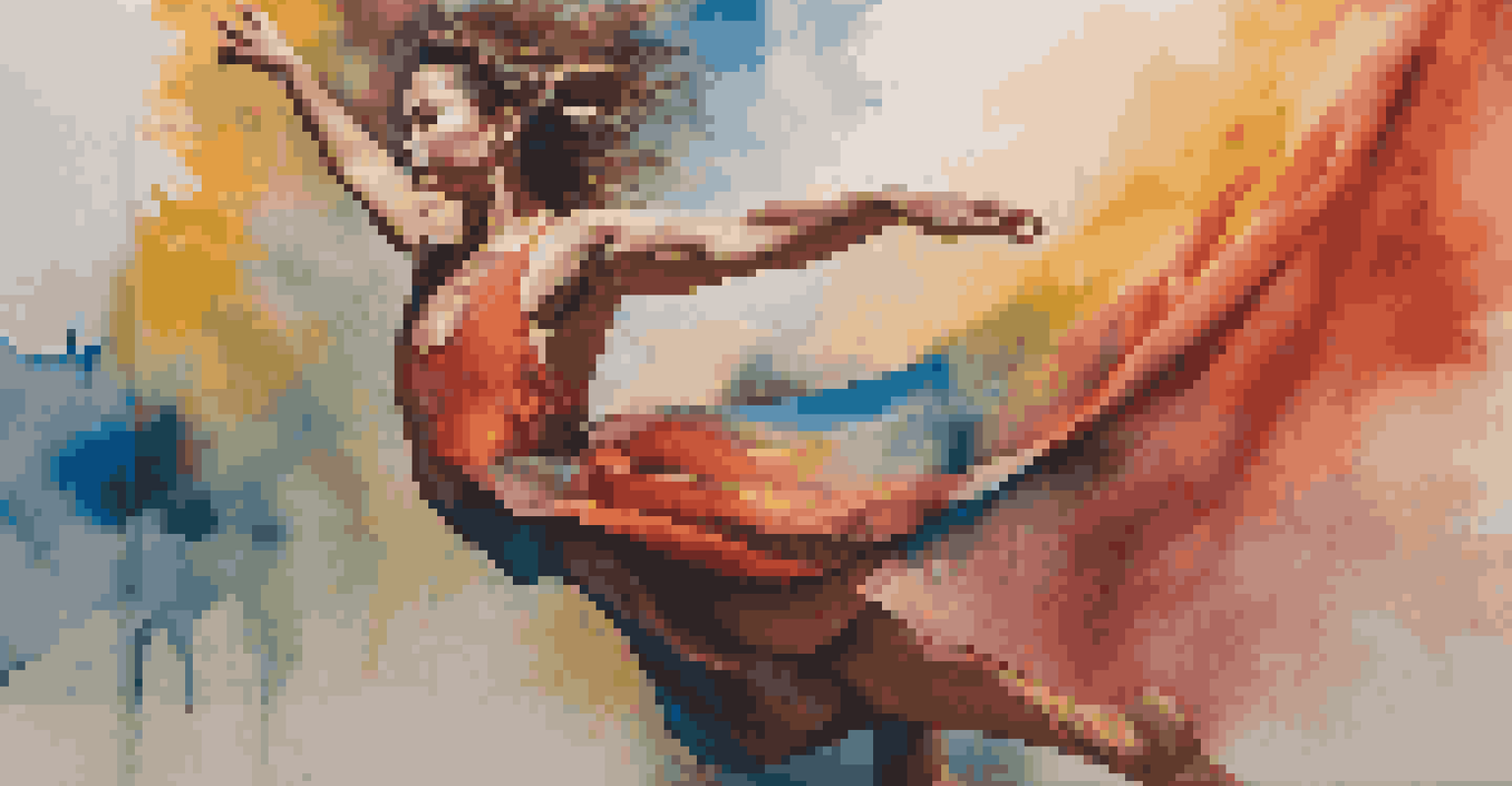 A dancer in motion in front of a colorful mural, illustrating the fusion of dance and visual art.