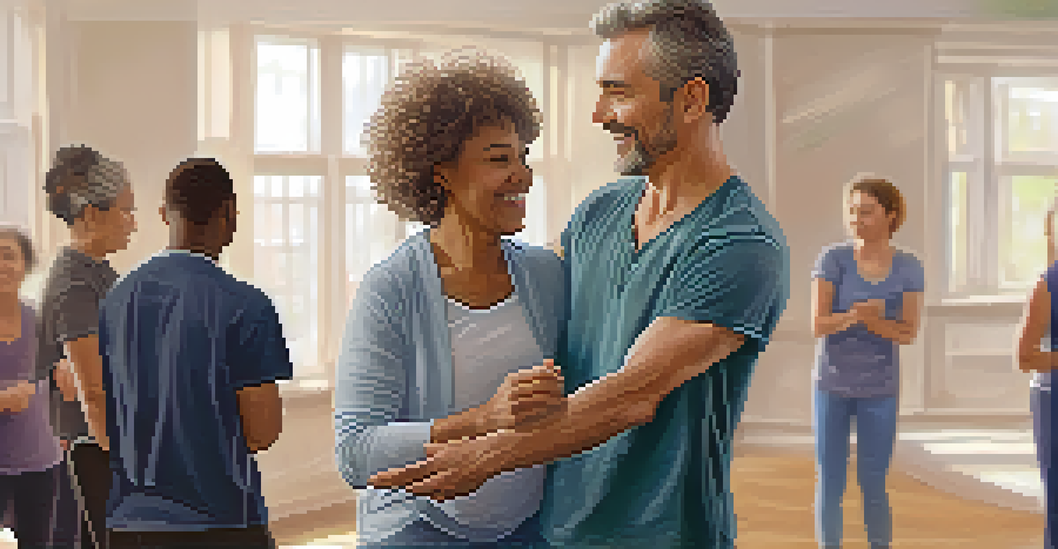 A dance therapist guiding a young man in a movement exercise, showcasing a supportive and nurturing environment in the therapy session.