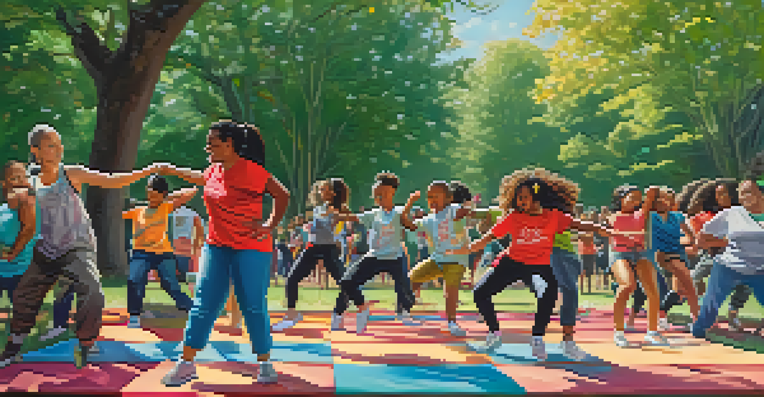 An outdoor hip hop dance workshop in a park with a diverse group of dancers learning together.