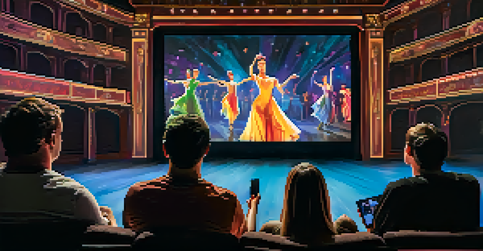 An audience in a theater enjoying a dance performance enhanced by augmented reality visuals.