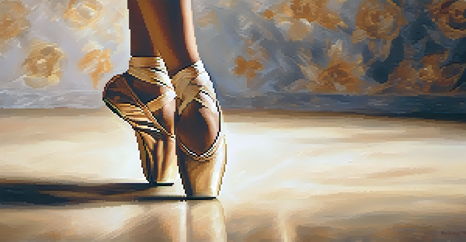 A close-up view of a dancer's feet in motion on a textured stage, highlighting intricate footwork and elegant shoes.