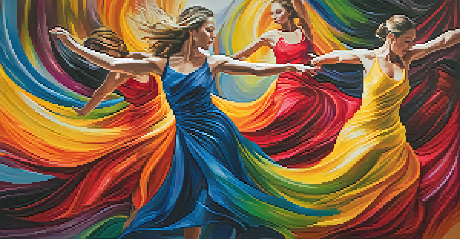 An abstract artwork representing the emotions of choreography with vibrant swirling colors.