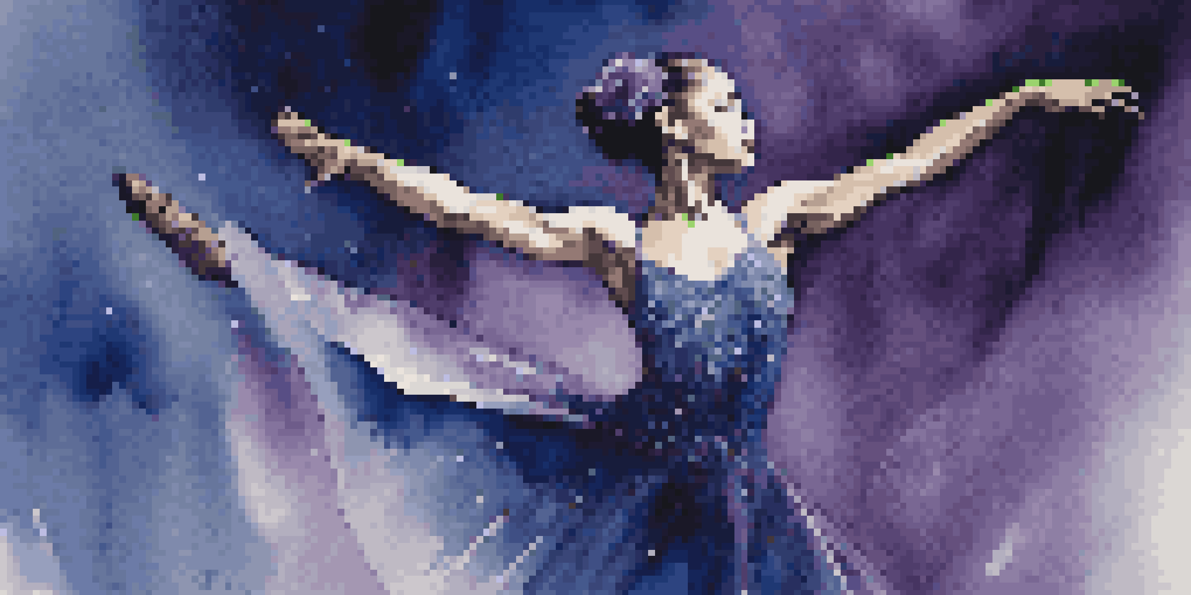 A dancer in a sequined costume performing alone on stage under dramatic lighting, conveying deep emotion.