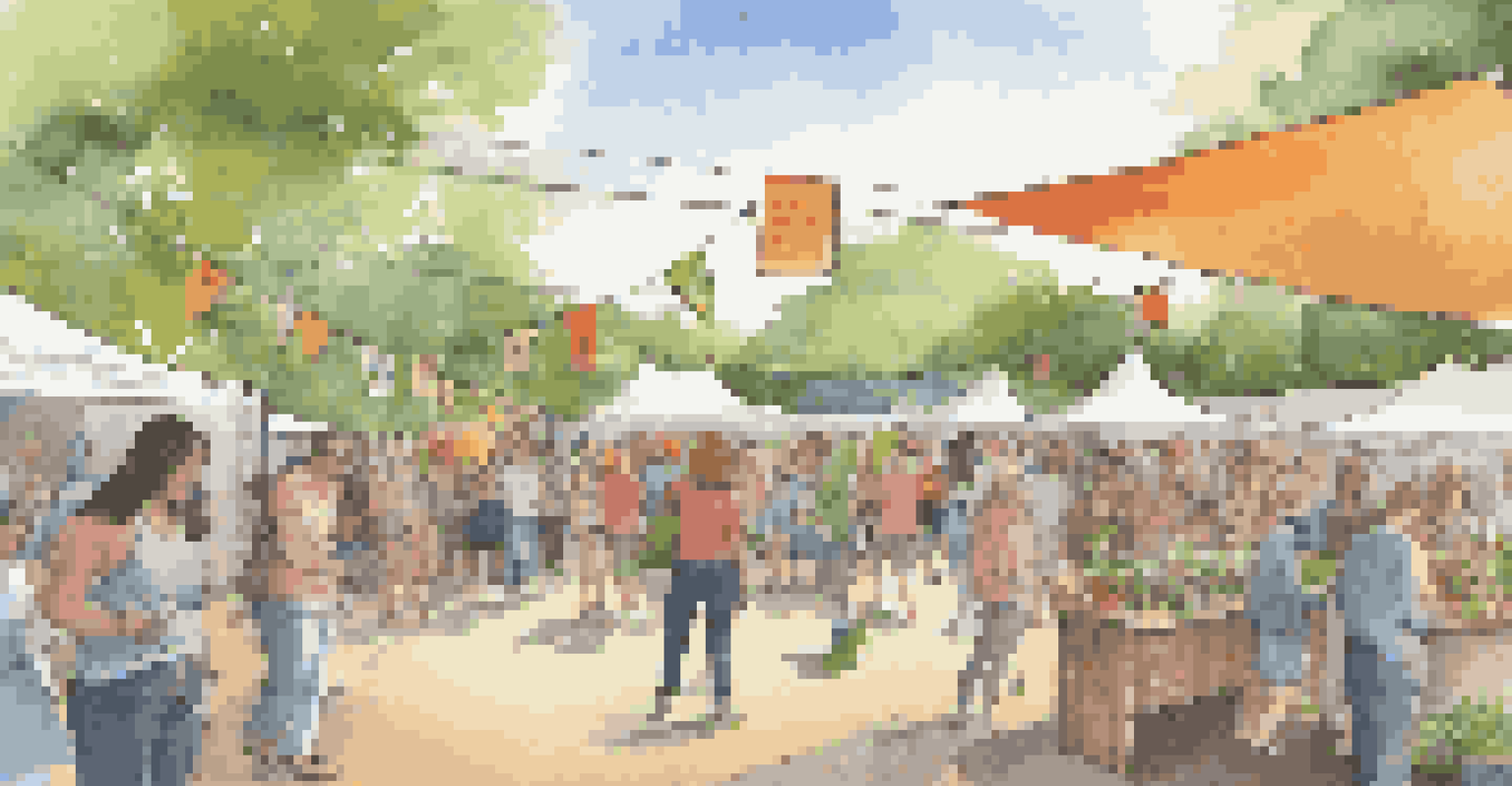 A dance festival space showcasing sustainability efforts with recycling stations and attendees using reusable bottles, promoting environmental awareness.