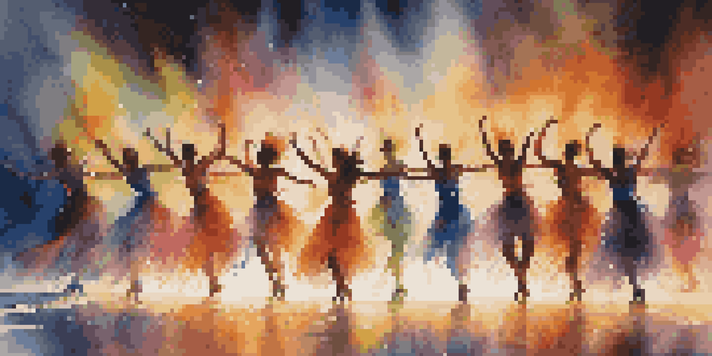 Dancers performing on a dark stage, wearing costumes illuminated with changing LED lights, creating a colorful and dynamic atmosphere.